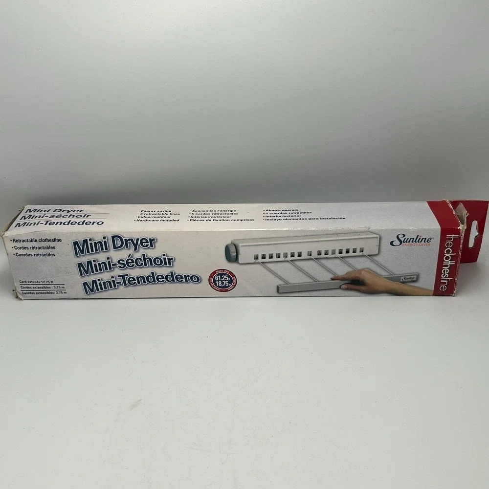 Sunline Retractable Clothesline Vintage Mini Clothes Dryer Extendable 12' 5 Line